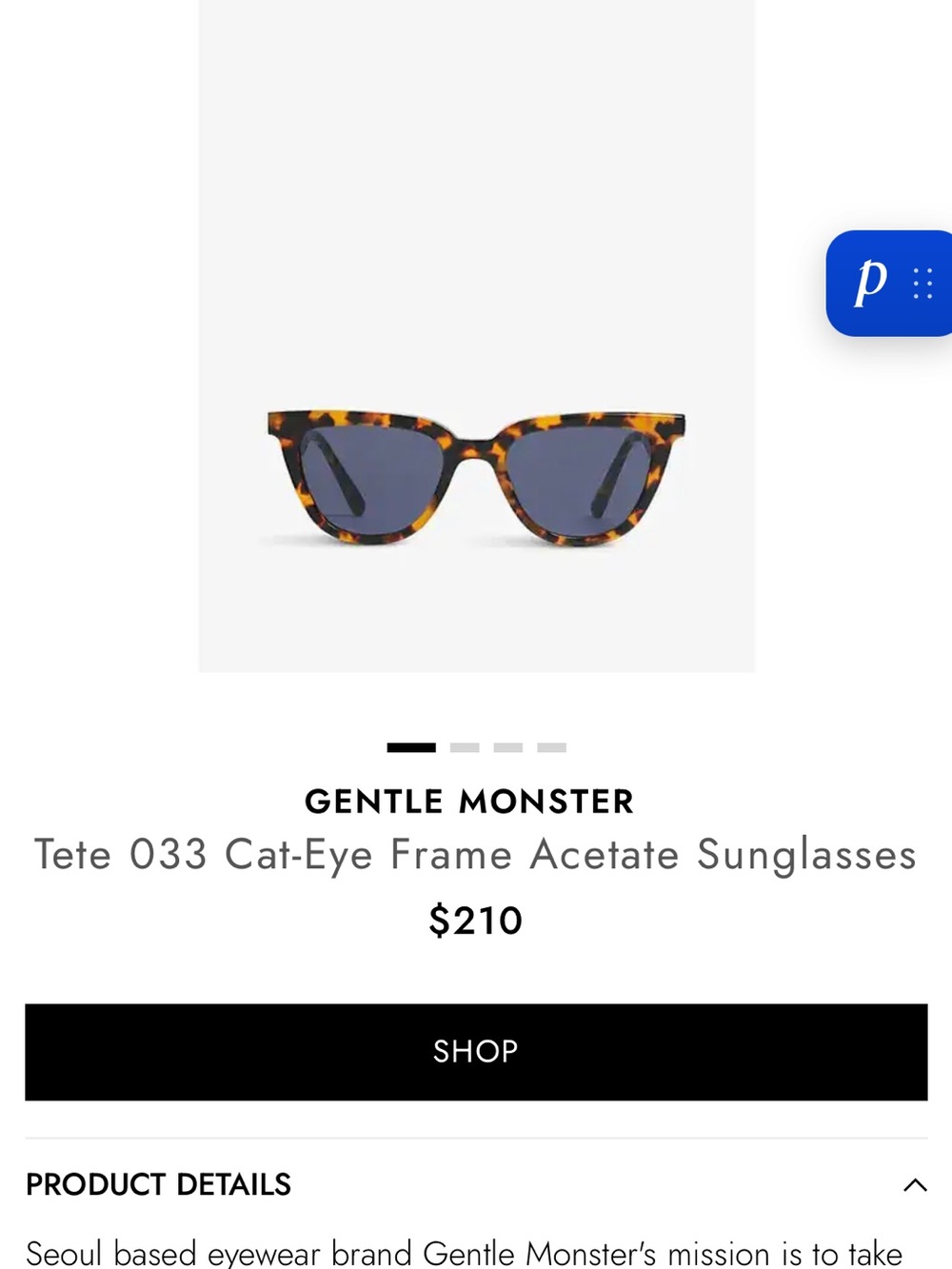 GENTLE MONSTER TETE 033 Cat-eye Frame Acetate Sunglasses - Picture 2 of 8